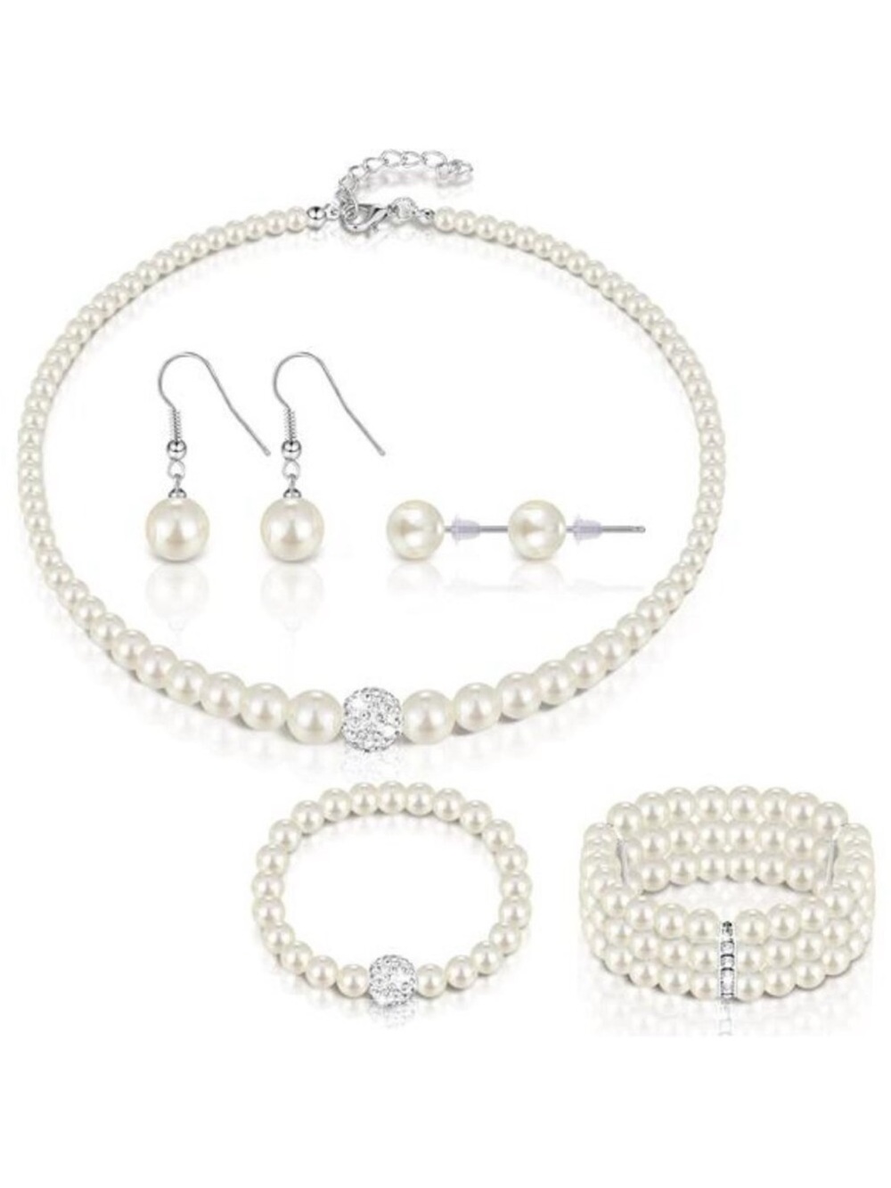 Pearl Rhinestone Jewelry Set for Women Pearl Necklace Bracelet Earrings set
